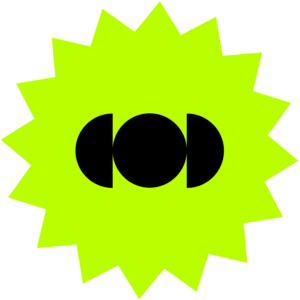 1731 icon of black circle in between two circle halves on top of a neon green starburst.