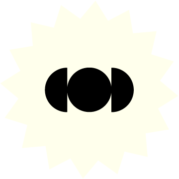 1731 icon of circle in between two circle halves on top of an off-white 16 point starburst.